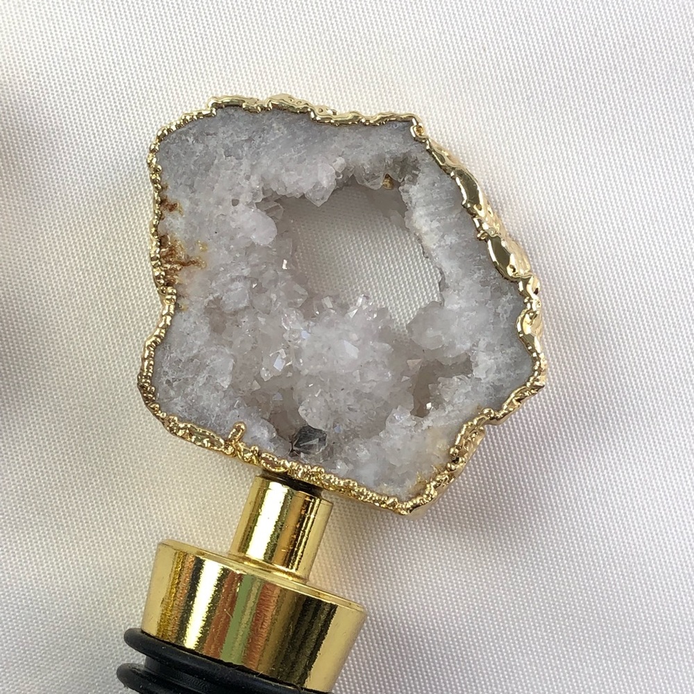 Clear Crystal Quartz Druzy Geode gold plated wine bottle stopper topper stone - Picture 8 of 13